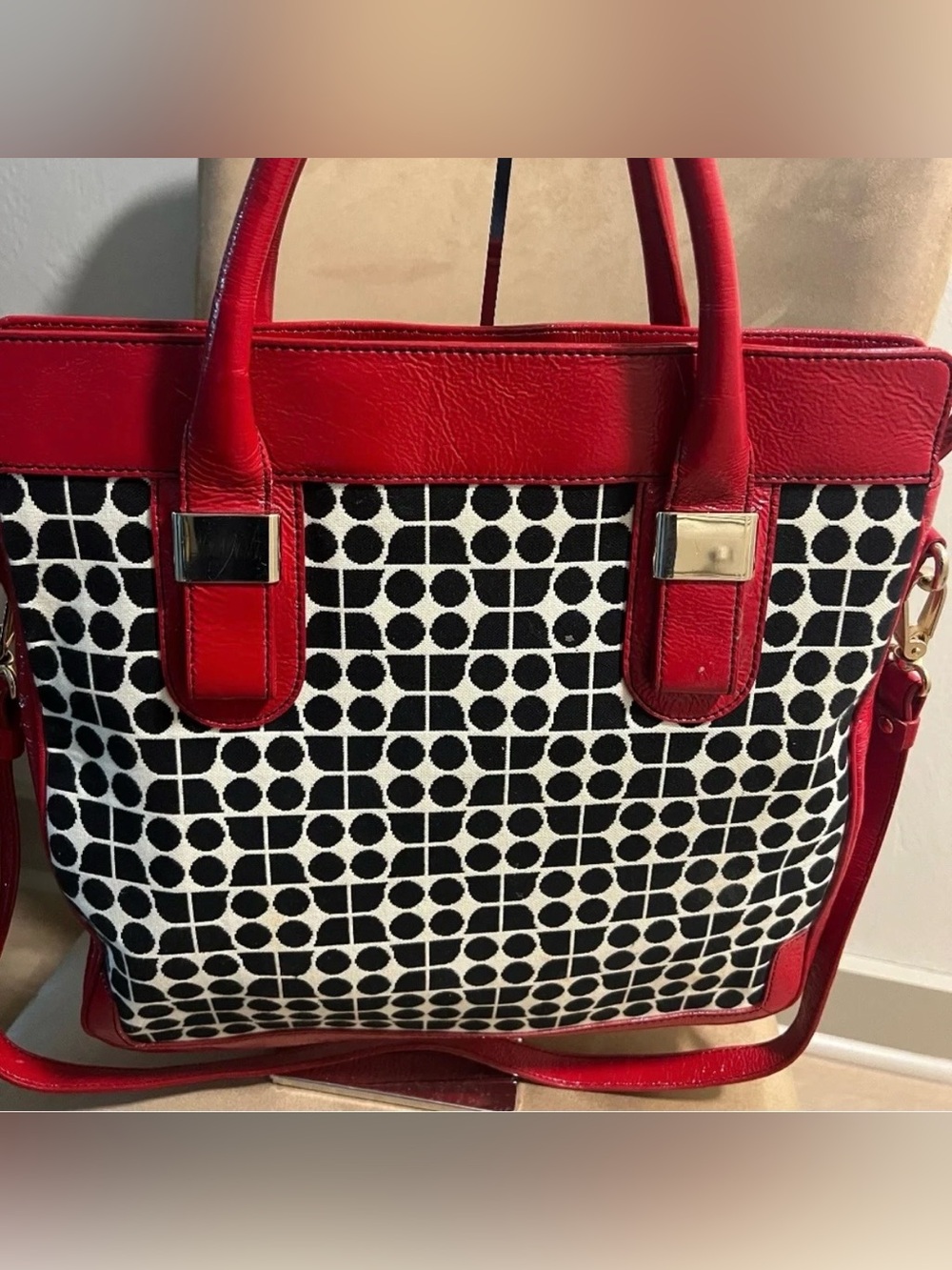 Kate Spade Cornelia Street Noel Blair Tote Fabric and Leather Red Black